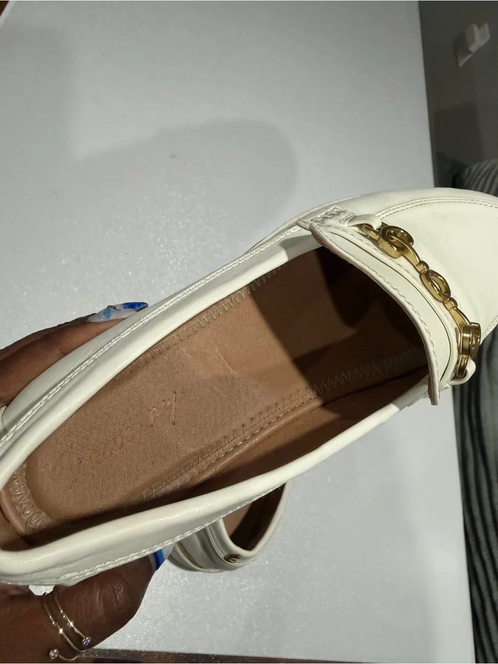 Circus by Sam Edelman Cream Leather Loafers with Gold Hardware